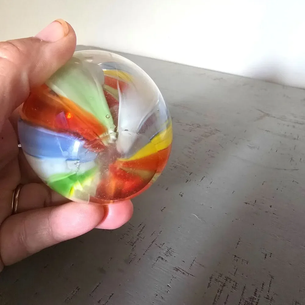 Vintage Hand Blown Art Glass Bud Vase Rainbow Swirl Murano Style Mini 3